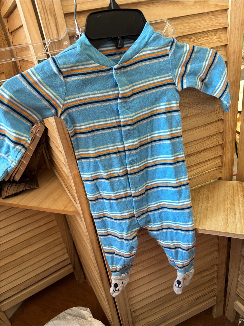 Blue Striped Baby One-Piece Footed Pajamas 9 Months